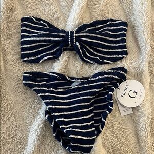 Hunza G Navy and White Striped Bikini NWT